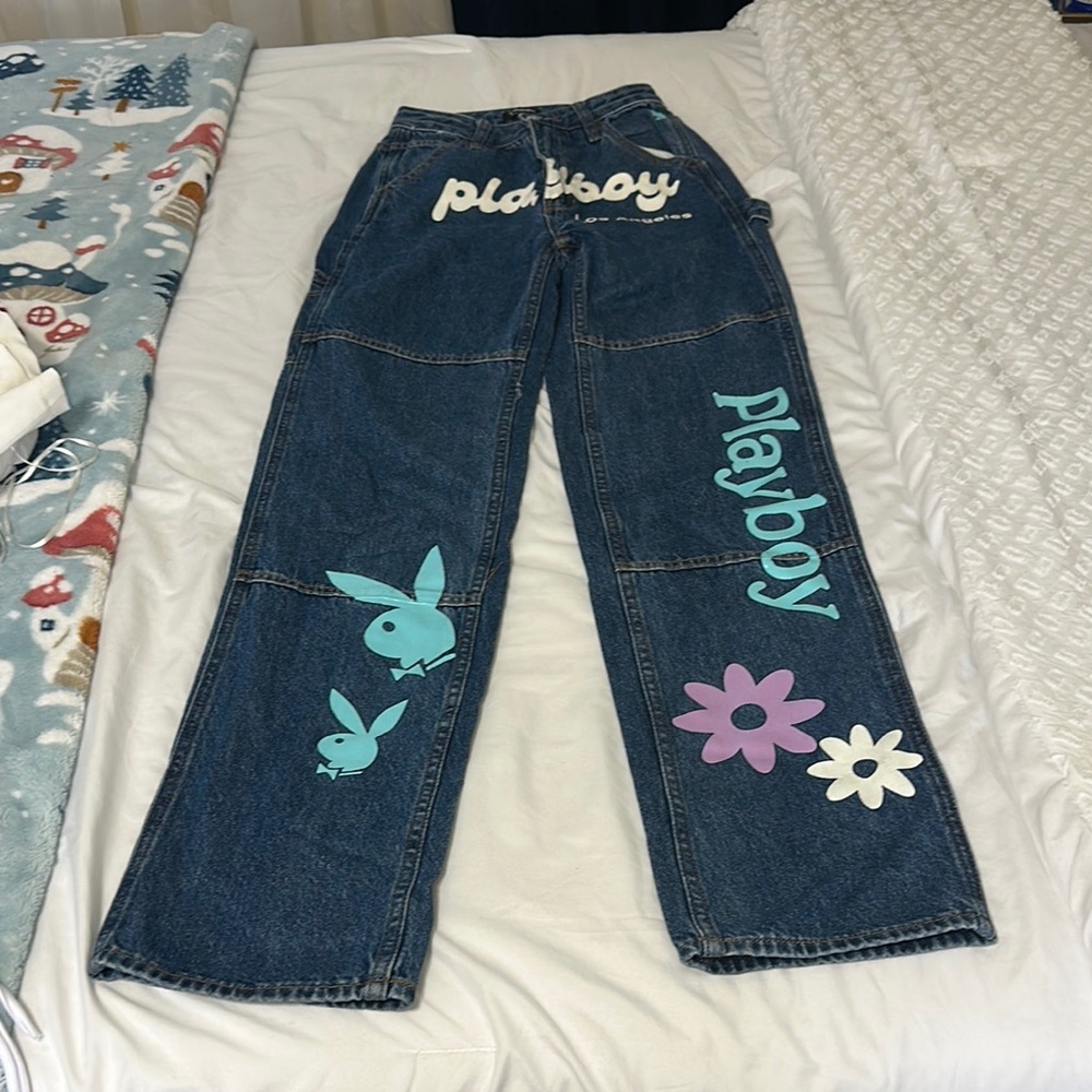 PLAYBOY Blue and White Embellished Jeans